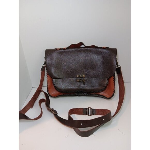 handmade Handbags - Vintage Handmade Leather Shoulder Crossbody Satchel Brown Sling Detailed